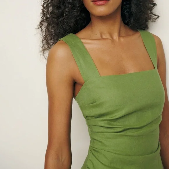 Reformation Kerrigan Linen Dress in Avocado Green - Picture 4 of 12